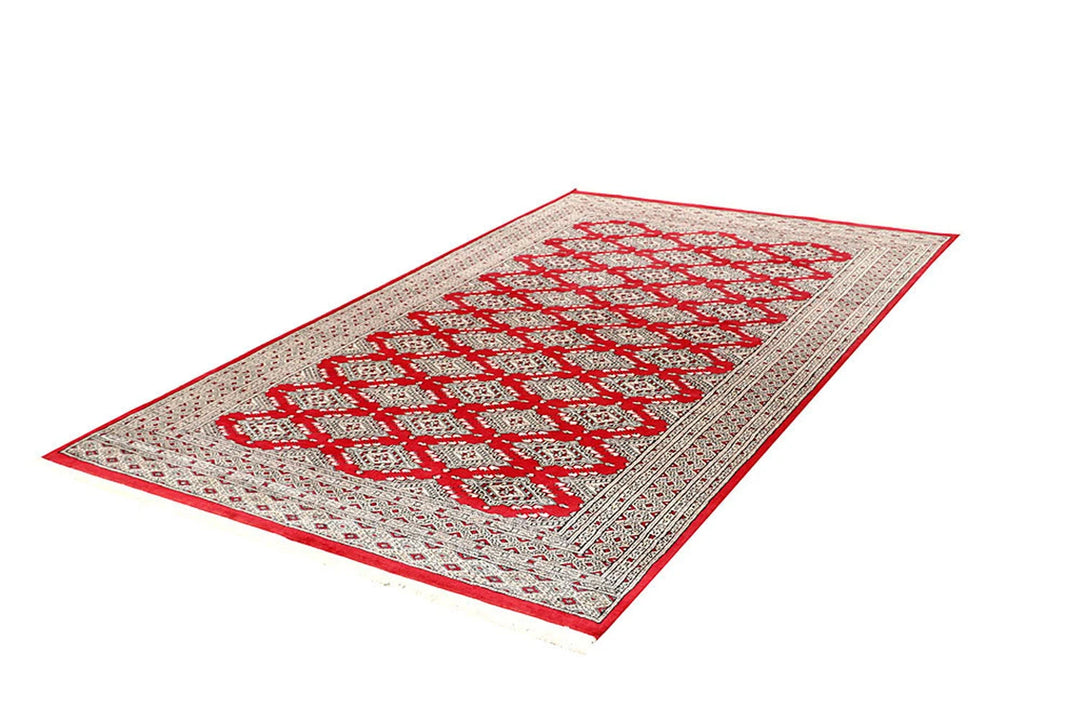 Red Pakistani Jaldar Rug 5' 1" x 8' 4" Hand-Knotted | No. QA91392