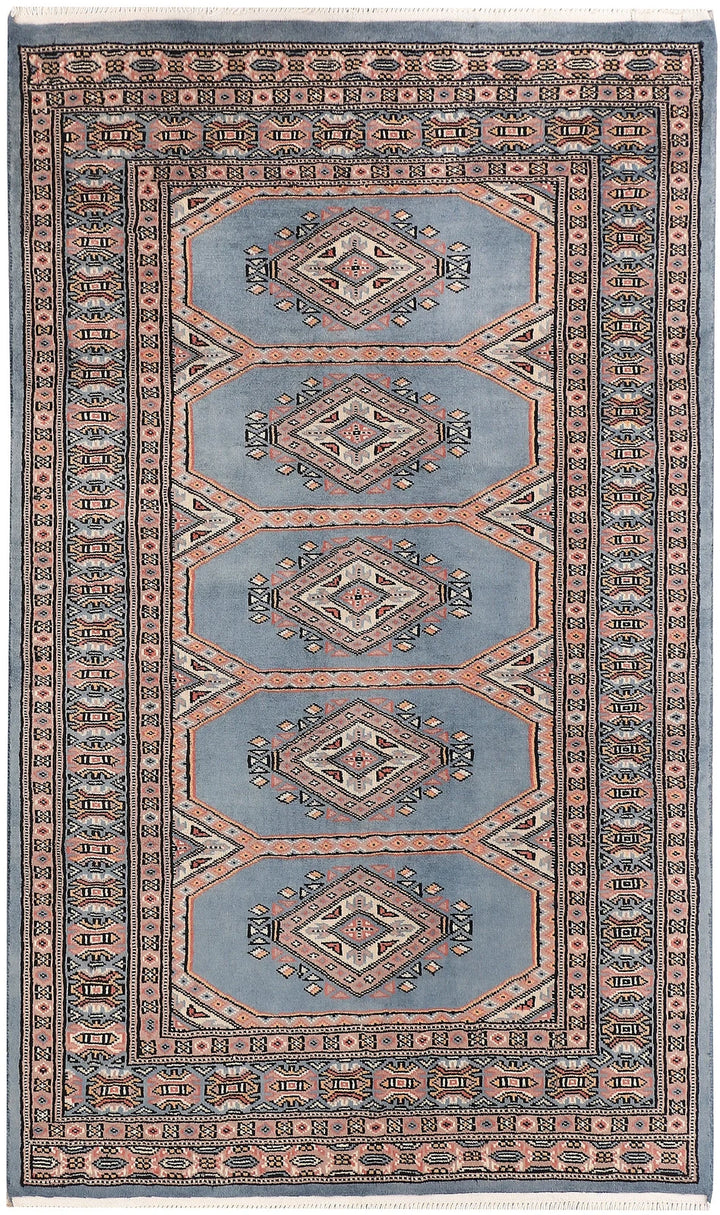 Light Slate Grey Pakistani Jaldar Rug 3' 1" x 5' Hand-Knotted | No. QA91411