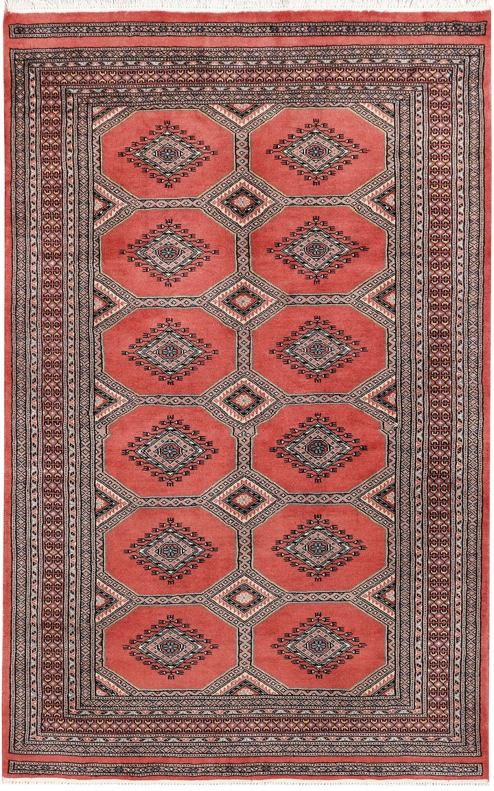 Red Pakistani Jaldar Rug 4' x 6'4" Hand-Knotted | No. QA91555