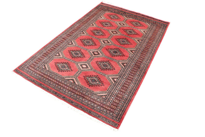 Red Pakistani Jaldar Rug 4' x 6'4" Hand-Knotted | No. QA91555