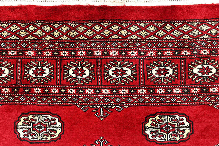 Red Pakistani Bokhara Rug 6' x 8'4" Hand-Knotted | No. QA91610
