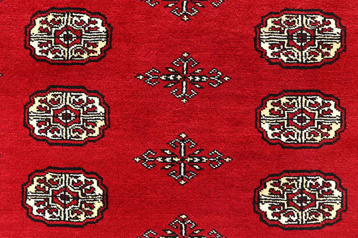 Red Pakistani Bokhara Rug 6' x 8'4" Hand-Knotted | No. QA91610
