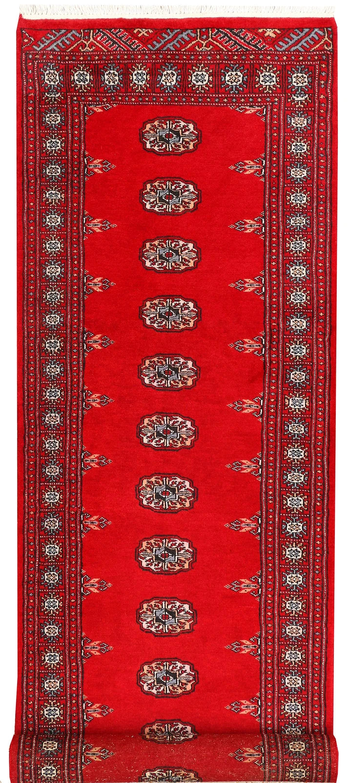 Red Pakistani Bokhara Rug 2' 6" x 9' 1" Hand-Knotted | No. QA91626
