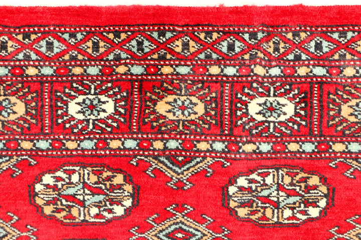 Red Pakistani Bokhara Rug 3' 1" x 4' 8" Hand-Knotted | No. QA91644