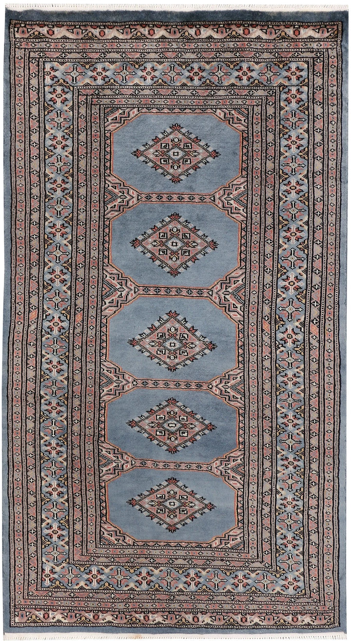 Light Slate Grey Pakistani Jaldar Rug 3' 1" x 5' 3" Hand-Knotted | No. QA91763
