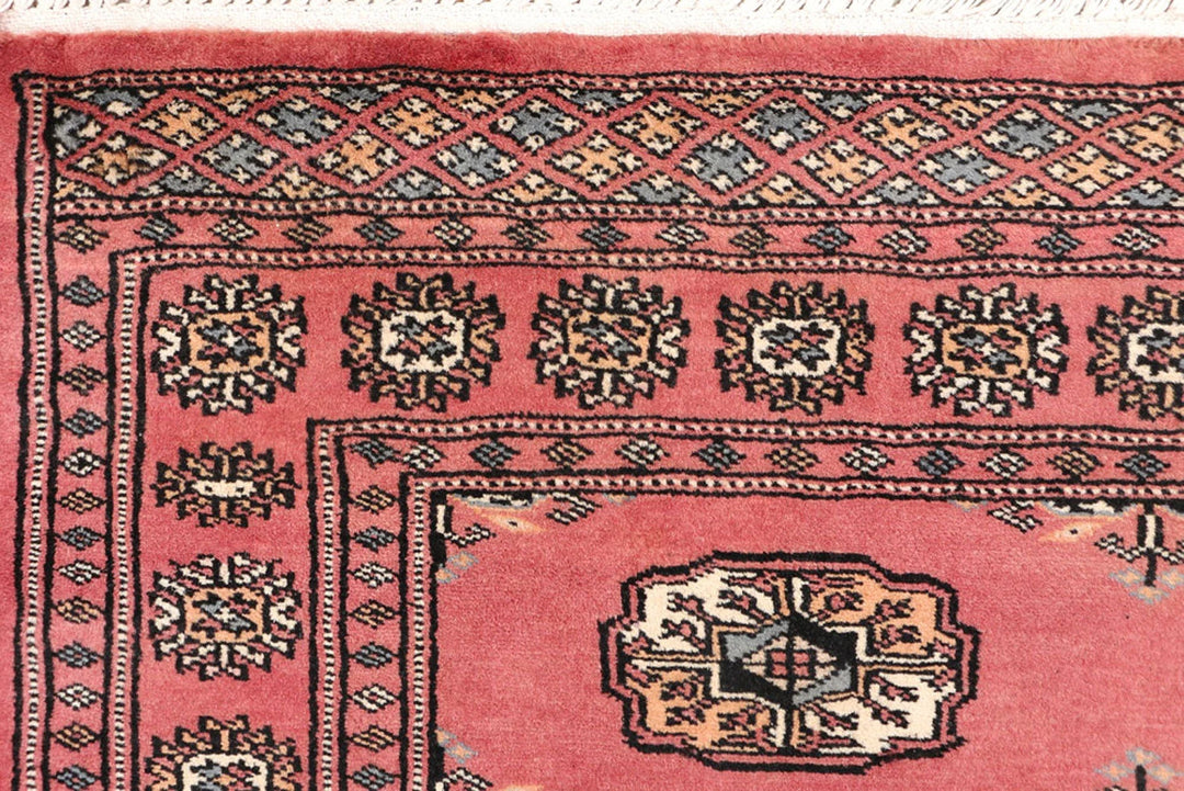 Red Bokhara Rug 3' 1" x 5' 11" Hand-Knotted | No. QA91768
