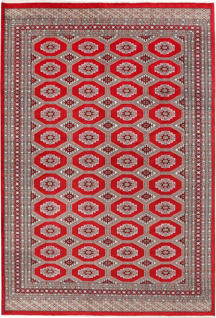 Red Pakistani Jaldar Rug 6' 9" x 9' 11" Hand-Knotted | No. QA91967