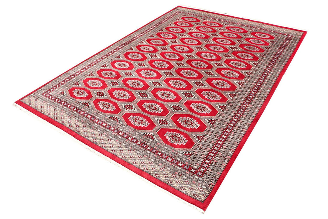Red Pakistani Jaldar Rug 6' 9" x 9' 11" Hand-Knotted | No. QA91967