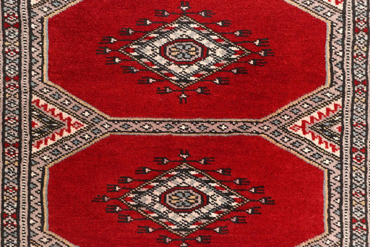 Red Pakistani Jaldar Rug 2' 4" x 9' 5" Hand-Knotted | No. QA92132