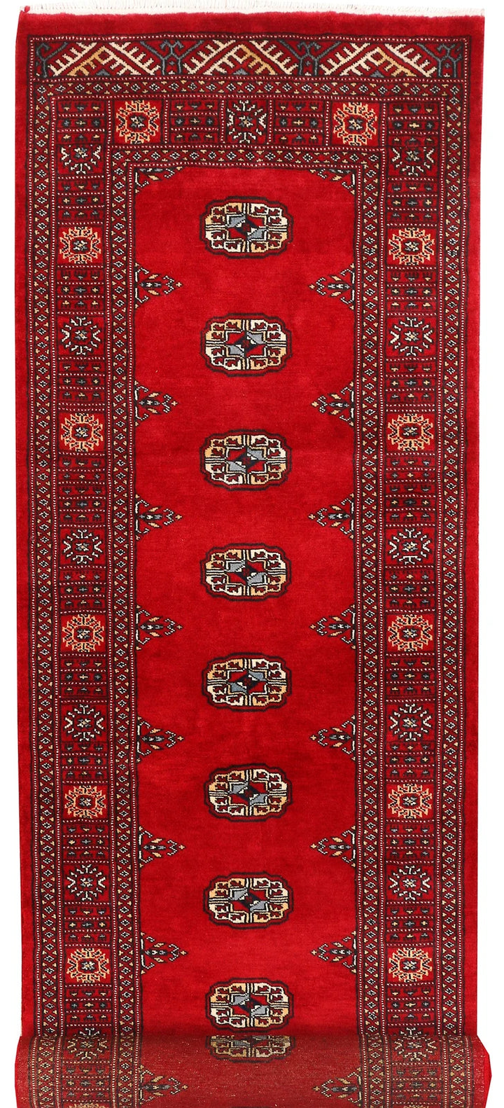 Red Pakistani Bokhara Rug 2' 7" x 9' 5" Hand-Knotted | No. QA92268