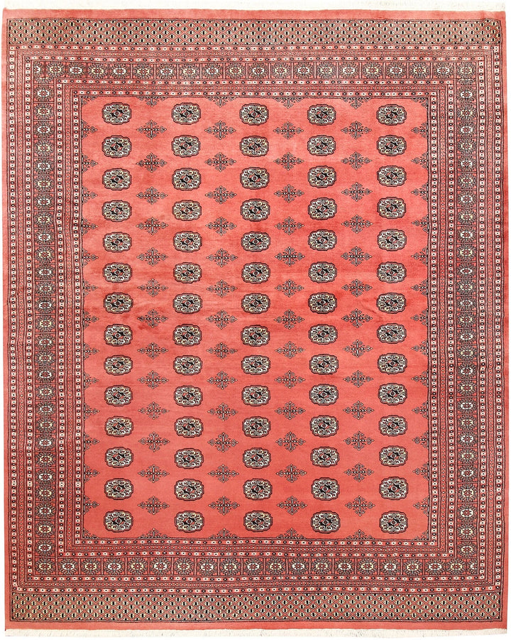 Salmon Pakistani Bokhara Rug 8' 2" x 10' 1" Hand-Knotted | No. QA92324