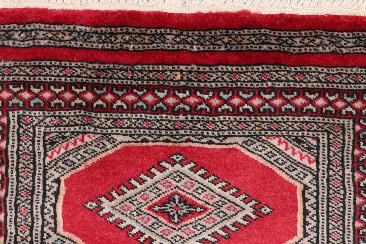 Red Pakistani Jaldar Rug 2' x 6'4" Hand-Knotted | No. QA92361