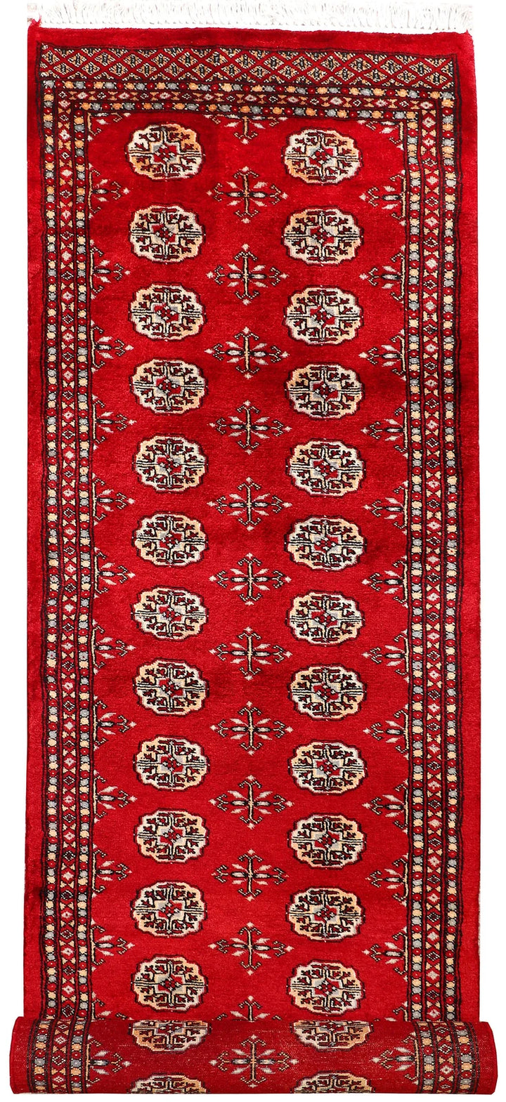 Red Pakistani Bokhara Rug 2' 7" x 9' 9" Hand-Knotted | No. QA92483