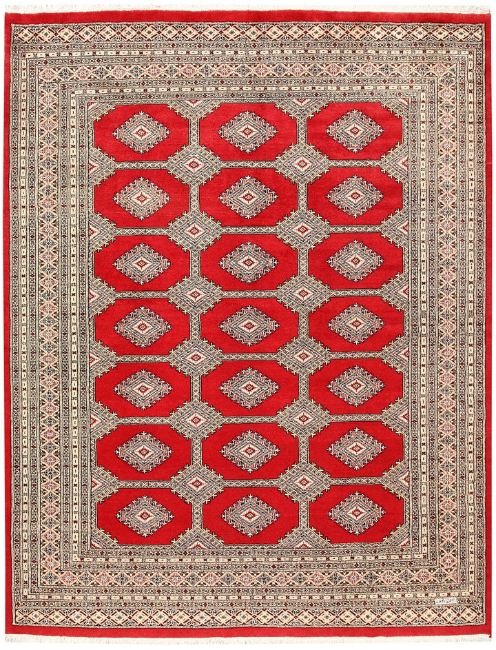 Red Pakistani Jaldar Rug 6' 10" x 8' 10" Hand-Knotted | No. QA92542