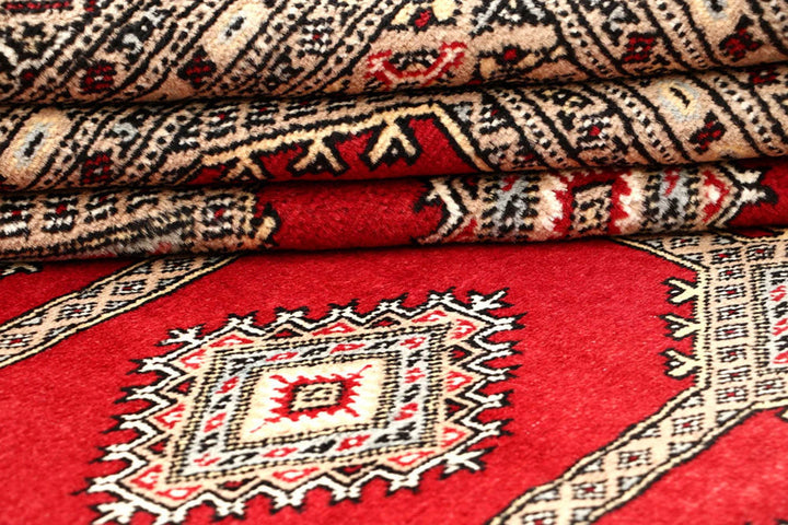 Red Pakistani Jaldar Rug 6' 10" x 8' 10" Hand-Knotted | No. QA92542