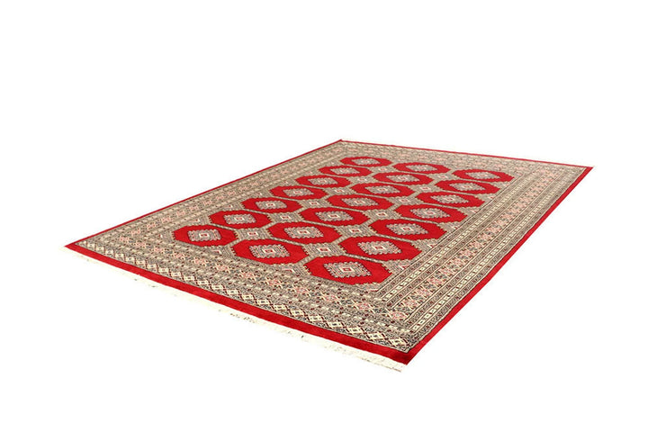 Red Pakistani Jaldar Rug 6' 10" x 8' 10" Hand-Knotted | No. QA92542