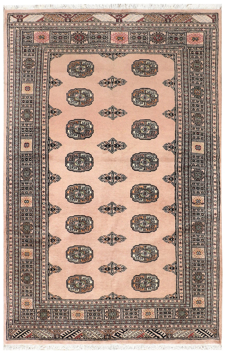 Brown Pakistani Bokhara Rug 4' x 6'1" Hand-Knotted | No. QA92571