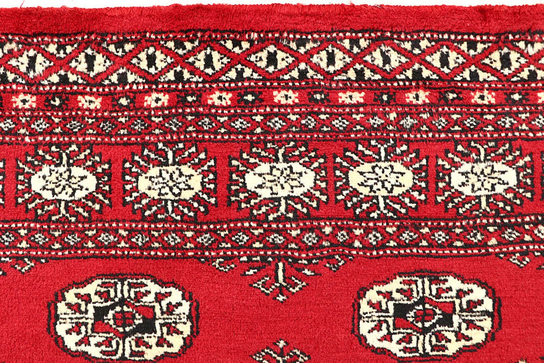 Red Pakistani Bokhara Rug 4' x 6'2" Hand-Knotted | No. QA92594