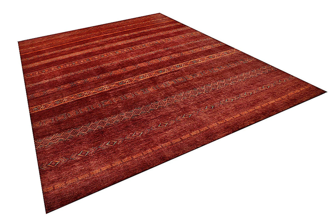 Brown Pakistani Gabbeh Rug 8' 6" x 11' 5" Hand-Knotted | No. QA92686