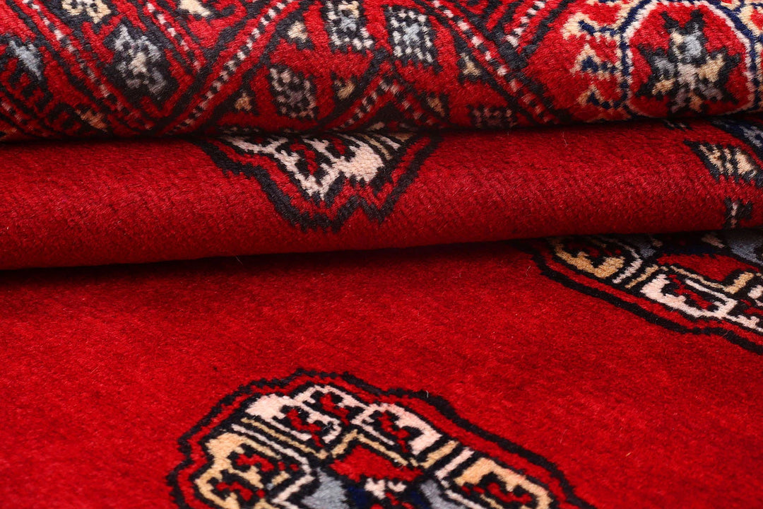 Red Pakistani Bokhara Rug 4' x 6' 5" Hand-Knotted | No. QA92701