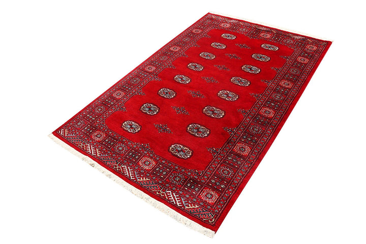 Red Pakistani Bokhara Rug 4' x 6' 5" Hand-Knotted | No. QA92701