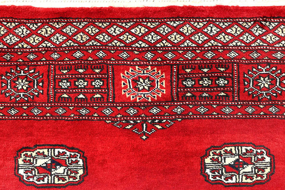 Red Pakistani Bokhara Rug 4' 1" x 6' Hand-Knotted | No. QA92730