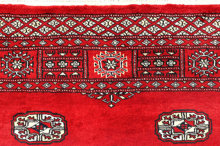 Red Pakistani Bokhara Rug 4' 1" x 6' Hand-Knotted | No. QA92730