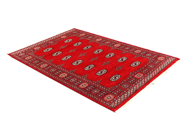 Red Pakistani Bokhara Rug 4' 1" x 6' Hand-Knotted | No. QA92730