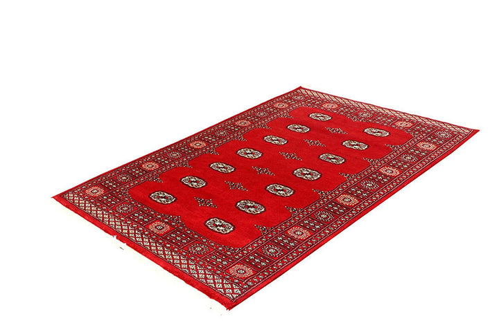 Red Pakistani Bokhara Rug 4' 1" x 6' Hand-Knotted | No. QA92730