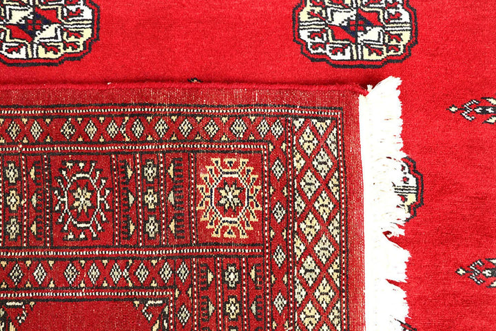 Red Pakistani Bokhara Rug 4' 1" x 6' Hand-Knotted | No. QA92730