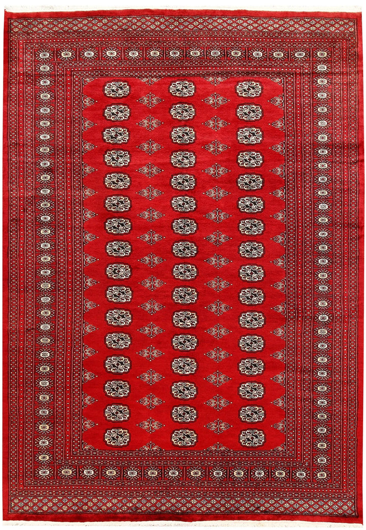Red Pakistani Bokhara Rug 6' 3" x 8' 10" Hand-Knotted | No. QA93015
