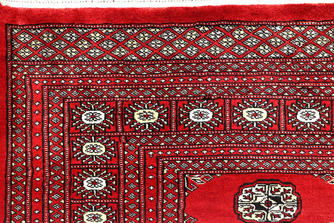 Red Pakistani Bokhara Rug 6' 3" x 8' 10" Hand-Knotted | No. QA93015