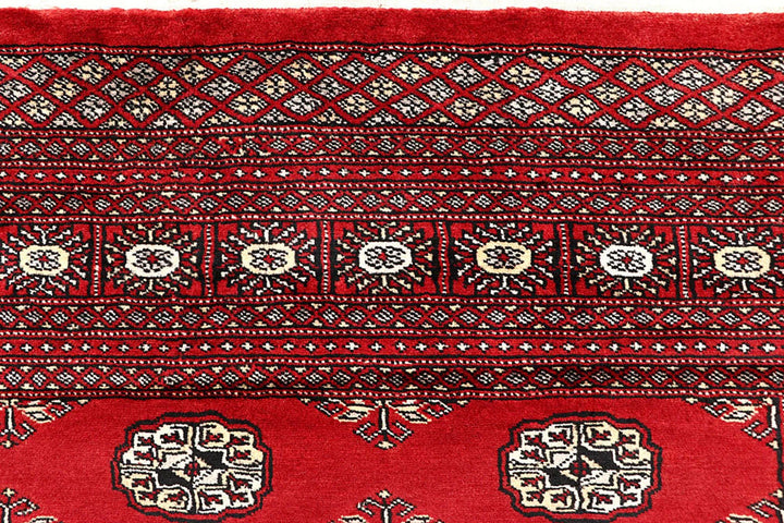 Red Pakistani Bokhara Rug 6' 3" x 8' 10" Hand-Knotted | No. QA93015