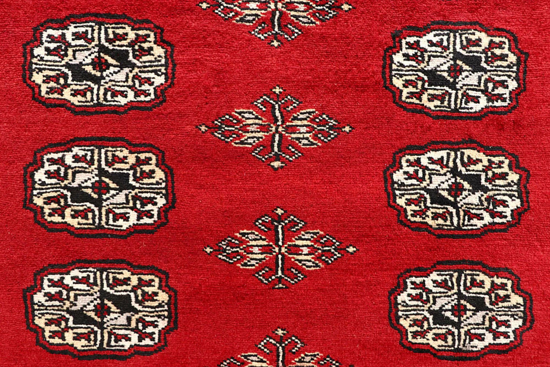 Red Pakistani Bokhara Rug 6' 3" x 8' 10" Hand-Knotted | No. QA93015