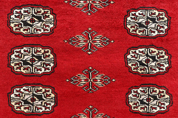 Red Pakistani Bokhara Rug 6' 3" x 8' 10" Hand-Knotted | No. QA93015