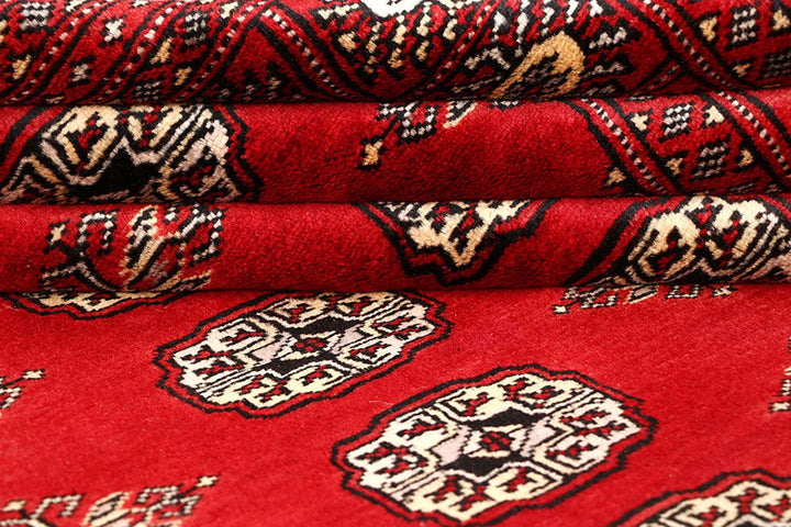 Red Pakistani Bokhara Rug 6' 3" x 8' 10" Hand-Knotted | No. QA93015
