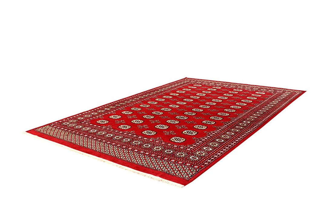 Red Bokhara Rug 6' 1" x 9' 3" Hand-Knotted | No. QA93049