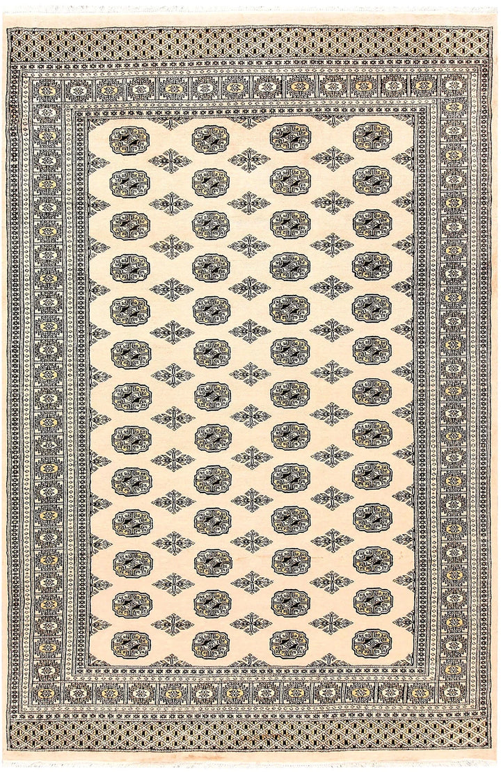 Bisque Pakistani Bokhara Rug 6' x 9' Hand-Knotted | No. QA93309