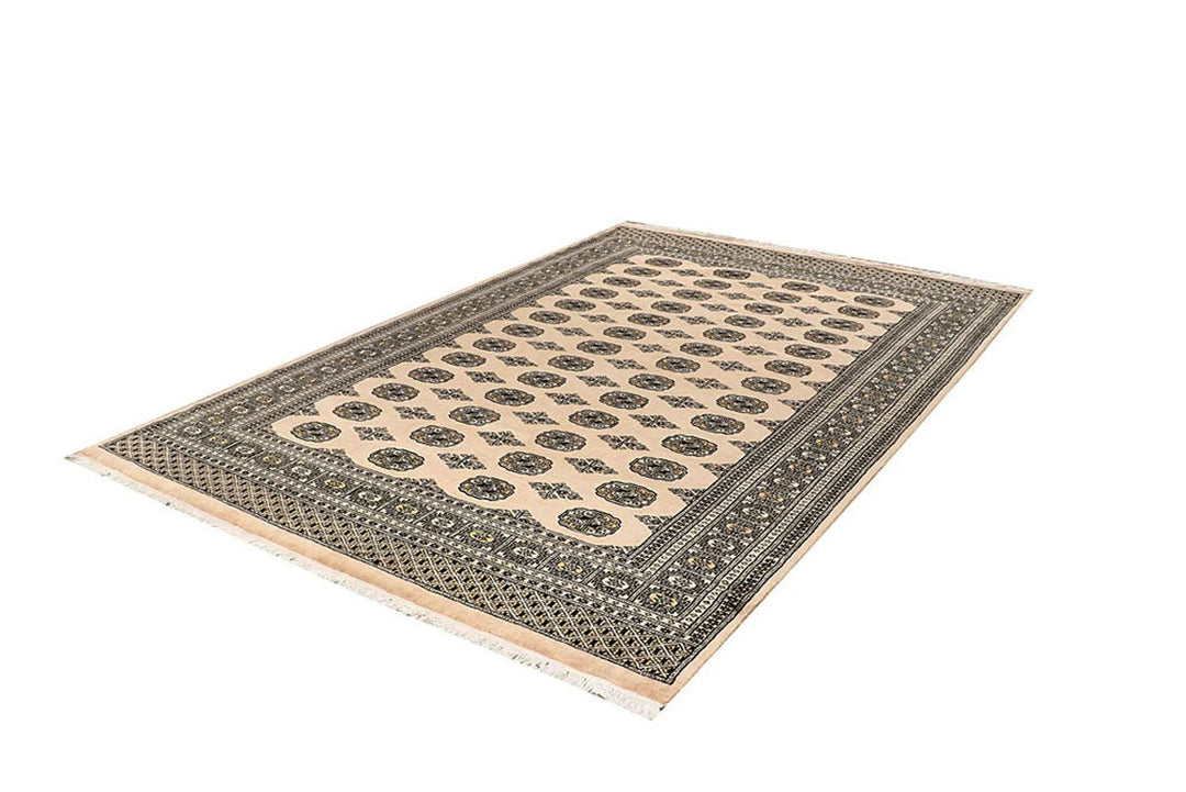 Bisque Pakistani Bokhara Rug 6' x 9' Hand-Knotted | No. QA93309