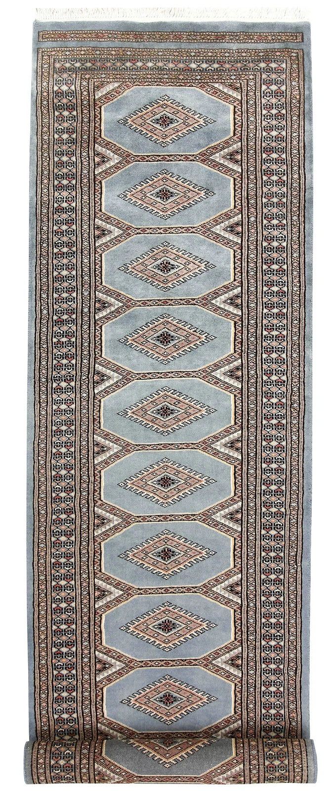 Light Steel Blue Pakistani Jaldar Rug 2' 4" x 9' 7" Hand-Knotted | No. QA93346