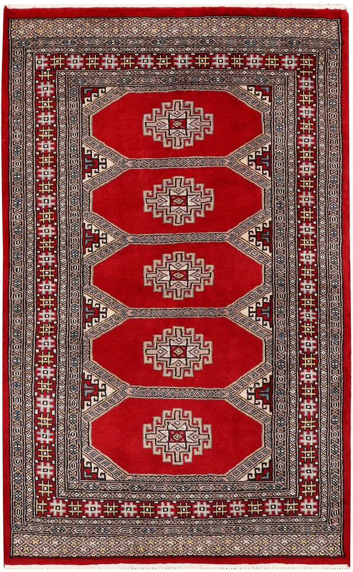 Dark Red Pakistani Jaldar Rug 3' 1" x 5' Hand-Knotted | No. QA93512