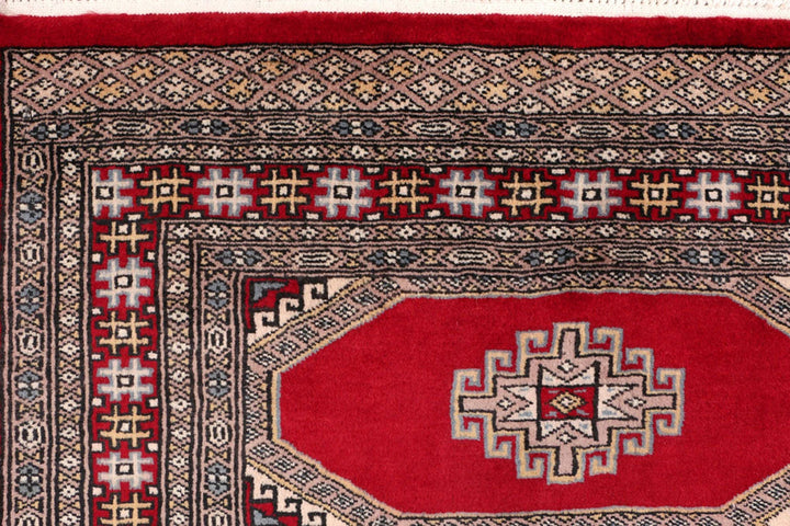 Dark Red Pakistani Jaldar Rug 3' 1" x 5' Hand-Knotted | No. QA93512