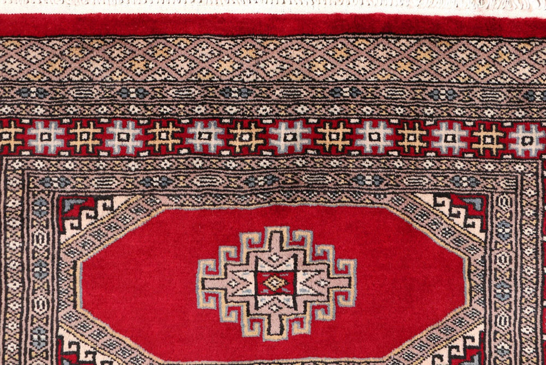 Dark Red Pakistani Jaldar Rug 3' 1" x 5' Hand-Knotted | No. QA93512