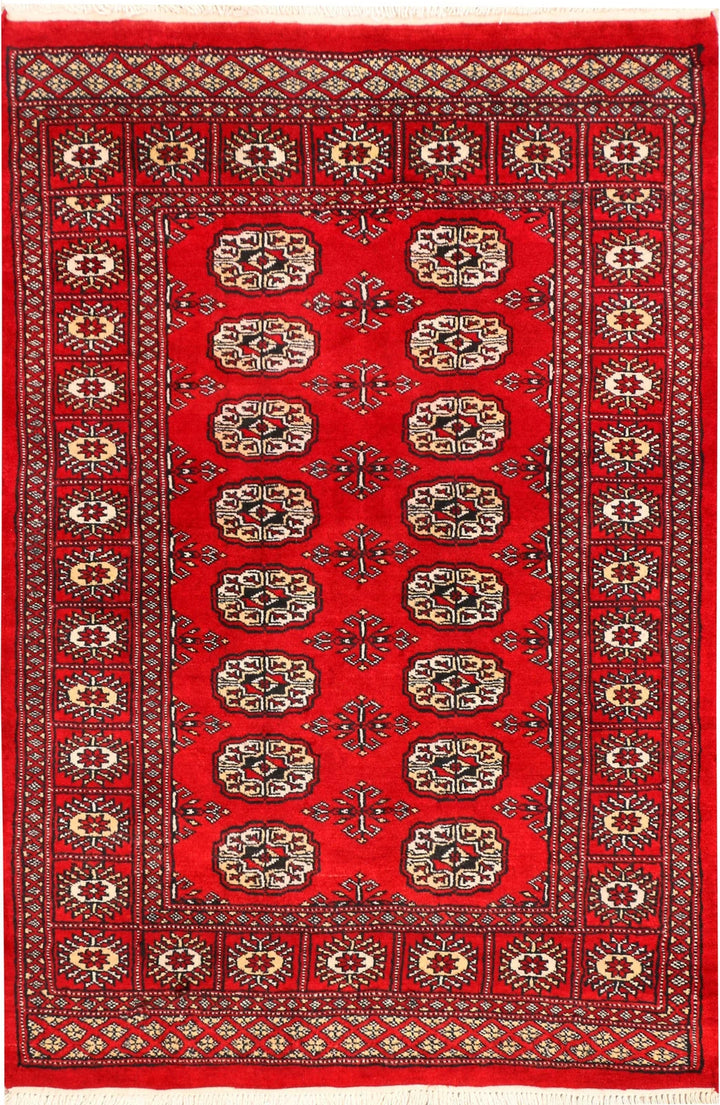 Red Pakistani Bokhara Rug 3' x 4'6" Hand-Knotted | No. QA93550