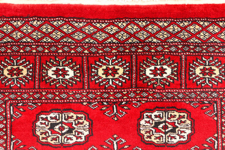 Red Pakistani Bokhara Rug 3' x 4'6" Hand-Knotted | No. QA93550