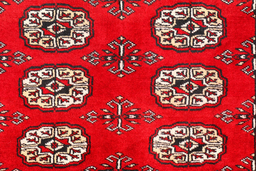 Red Pakistani Bokhara Rug 3' x 4'6" Hand-Knotted | No. QA93550