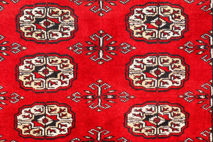 Red Pakistani Bokhara Rug 3' x 4'6" Hand-Knotted | No. QA93550