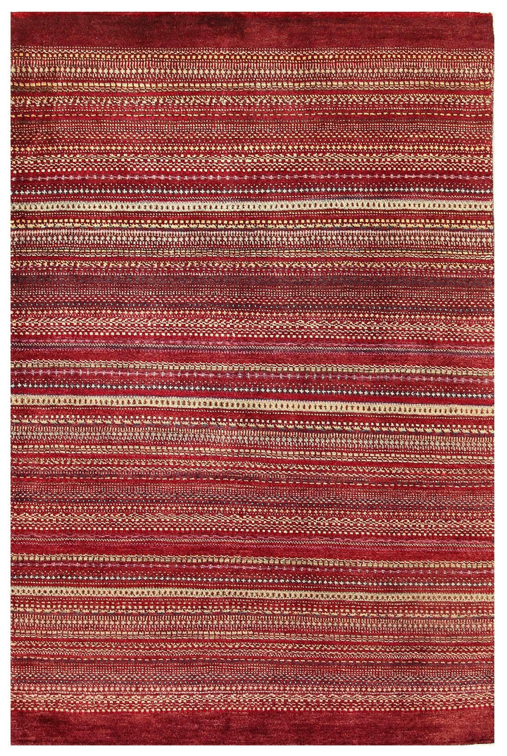 Multi-Colored Pakistani Gabbeh Rug 4' 1" x 6' 1" Hand-Knotted | No. QA93552