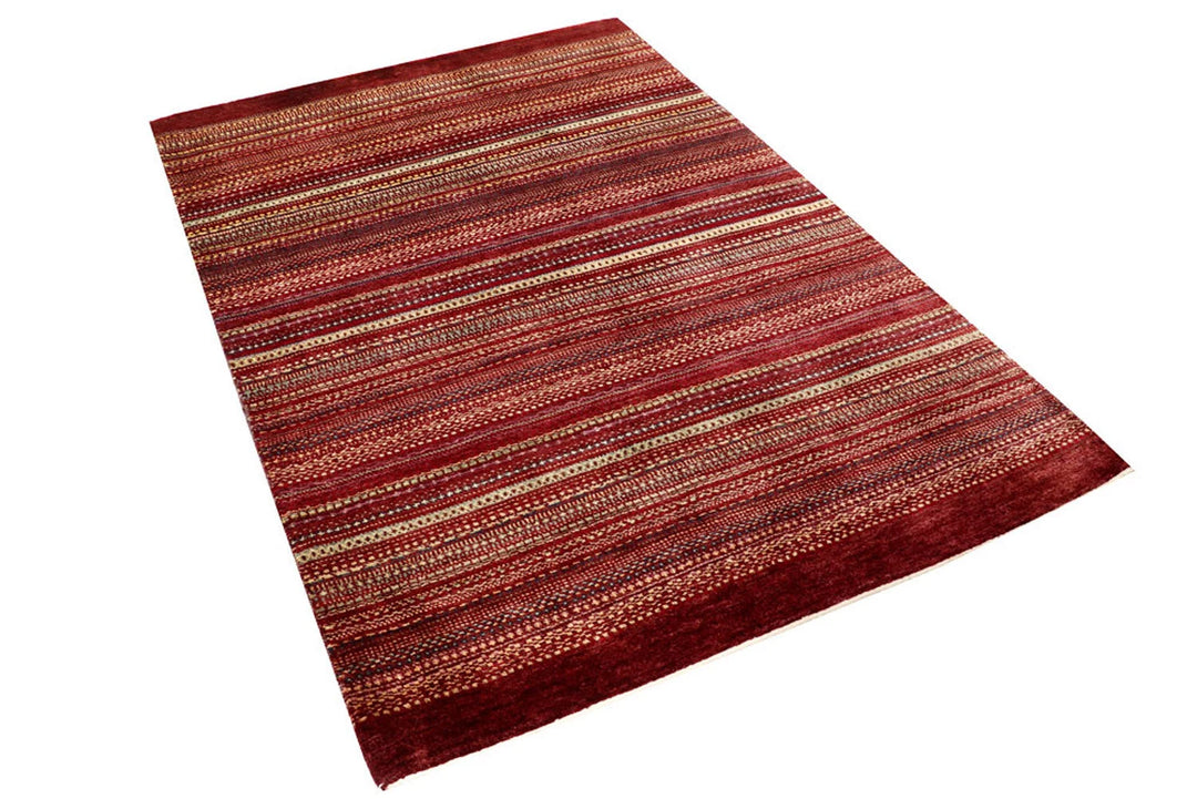 Multi-Colored Pakistani Gabbeh Rug 4' 1" x 6' 1" Hand-Knotted | No. QA93552