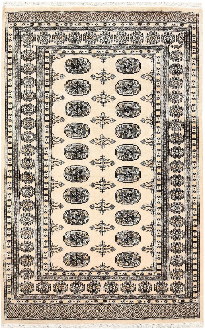 Brown Pakistani Bokhara Rug 4' 2" x 6' 5" Hand-Knotted | No. QA93619